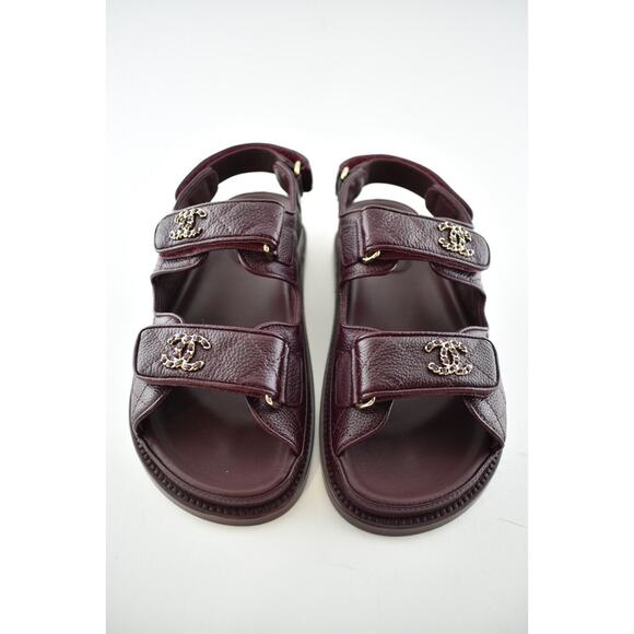 Chanel 21C Burgundy Red Caviar Gold CC Logo Mule Slide Flat Teva Dad Sandal 36 - Picture 8 of 12